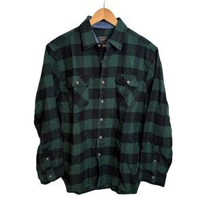 Jachs Heritage Flannel Shirt L Green Buffalo Plaid Button Up